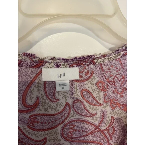 J Jill Pink Purple Paisley Print Blouse Size 3x Boho Split Neck Rayon - Picture 9 of 9